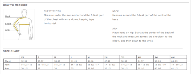 Men's size chart