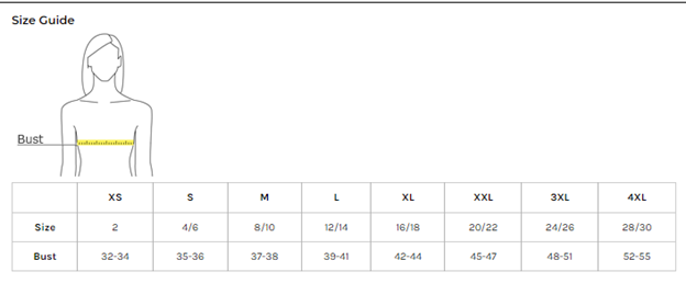women's zip size chart